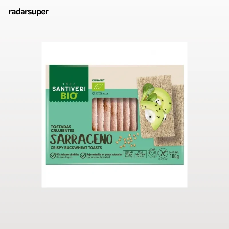 Tostadas de trigo sarraceno ecológicas Santiveri sin gluten, sin lactosa y sin azúcar añadido 100 g.