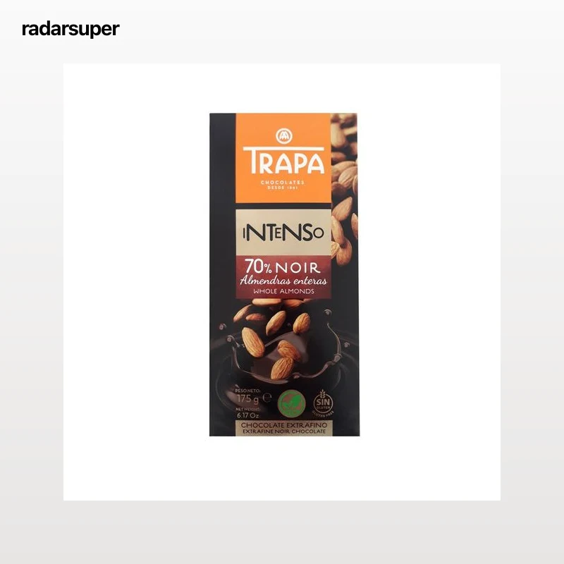 TRAPA Chocolate negro (70 % cacao) con almendras 175 g.