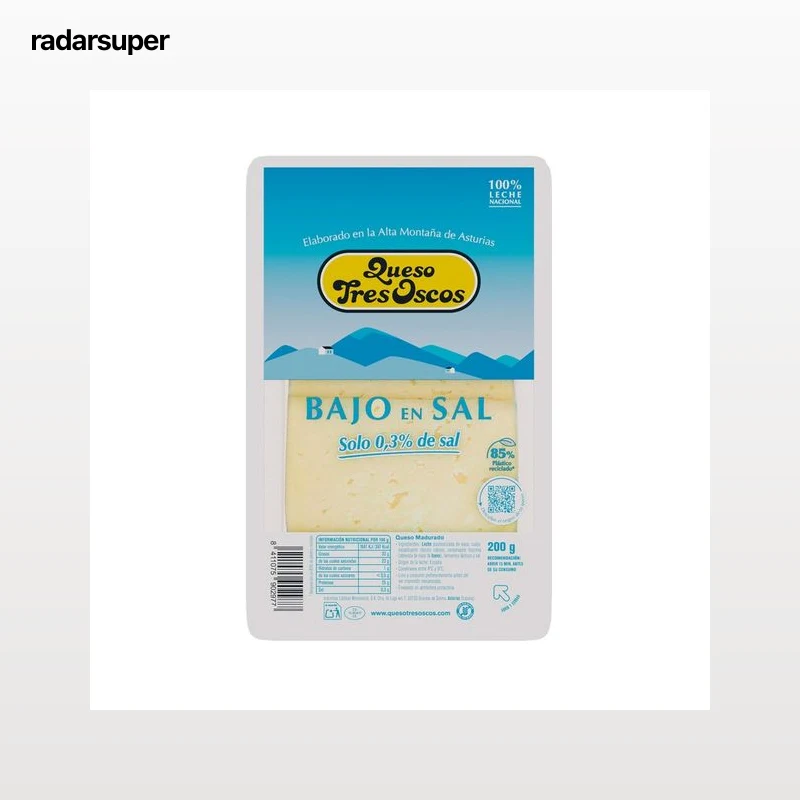 TRES OSCOS Queso en lonchas con bajo contenido en sal 200 g.