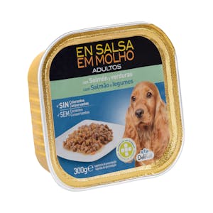 Trozos en salsa con salmón y verduras perro adulto Delikuit