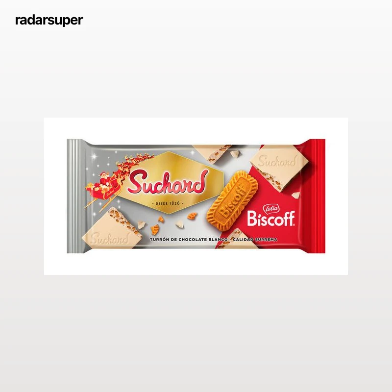 Turrón de chocolate blanco crujiente con galleta Lotus Suchard 230g