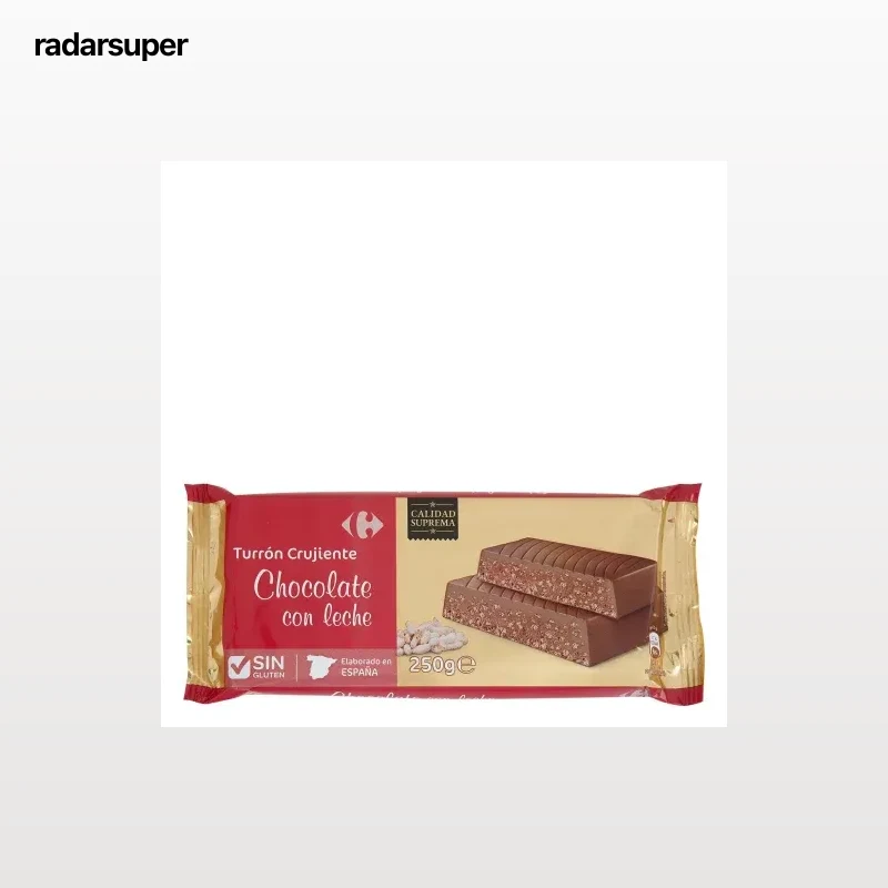 Turrón de chocolate con leche crujiente Carrefour sin gluten 250 g.