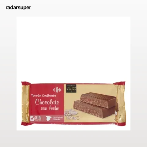 Turrón de chocolate con leche crujiente Carrefour sin gluten 250 g.