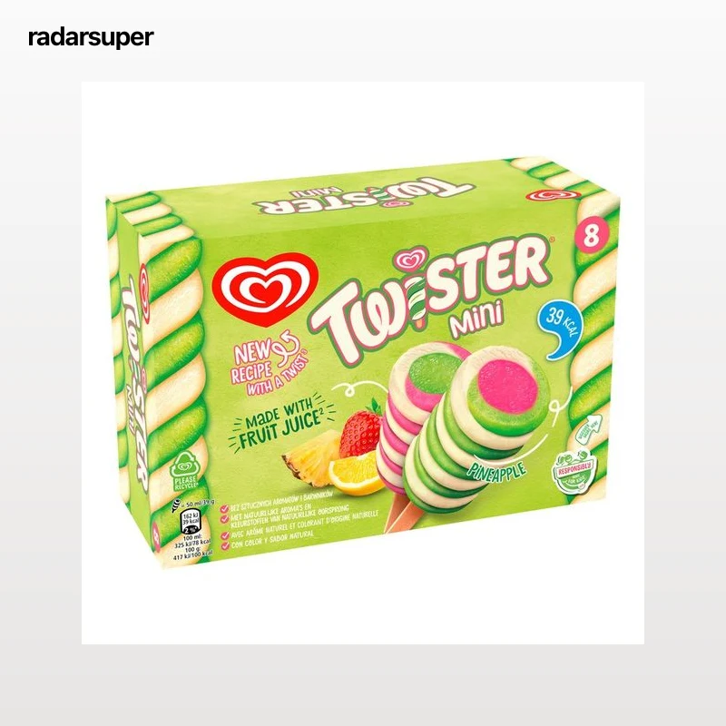 TWISTER Mini polos con sabor a piña, fresa, lima y limón 8 x 50 ml.