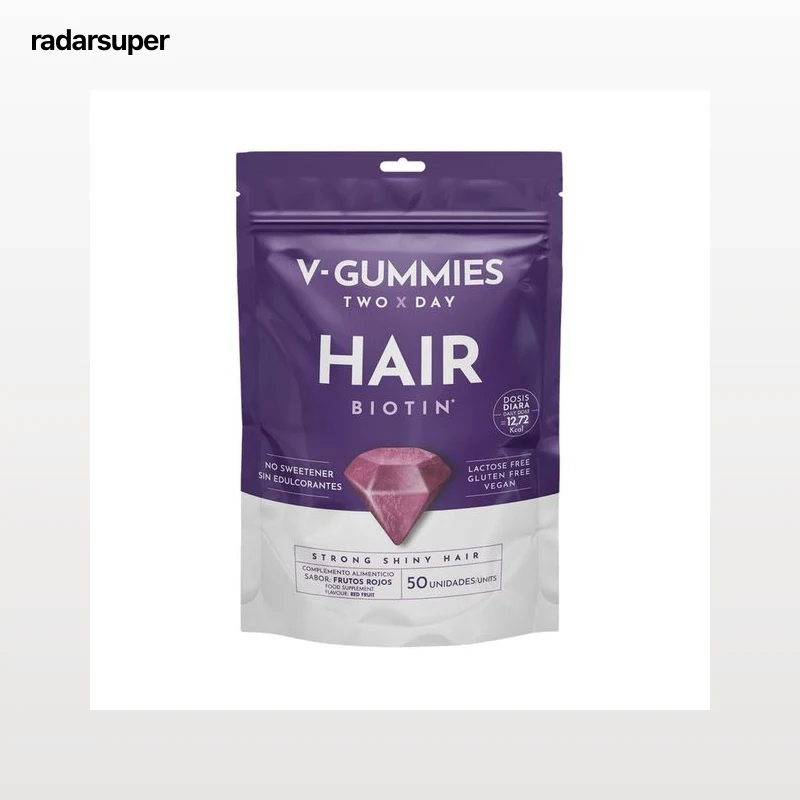 V-GUMMIES Hair Complemento nutricional sin edulcorantes, con biotina y sabor a frutos rojos 50 uds.