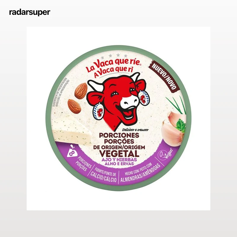 LA VACA QUE RIE Porciones de queso vegetal de almendras con ajo y hierbas 128 g.