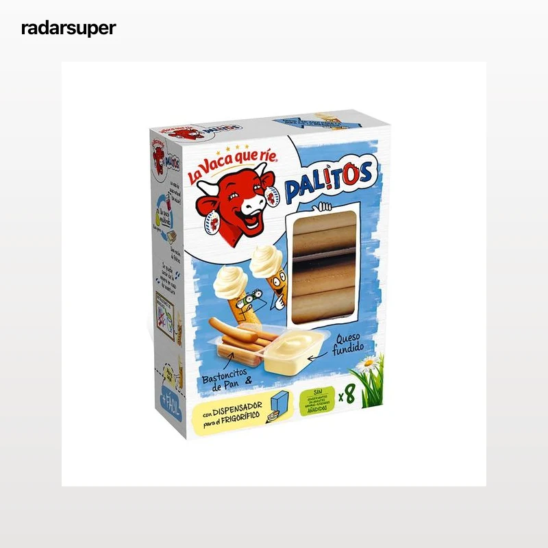 LA VACA QUE RÍE Queso fundido con colines (bastoncitos) de pan para untar LA VACA QUE RÍE PALITOS 35 g. pack de 8 uds.