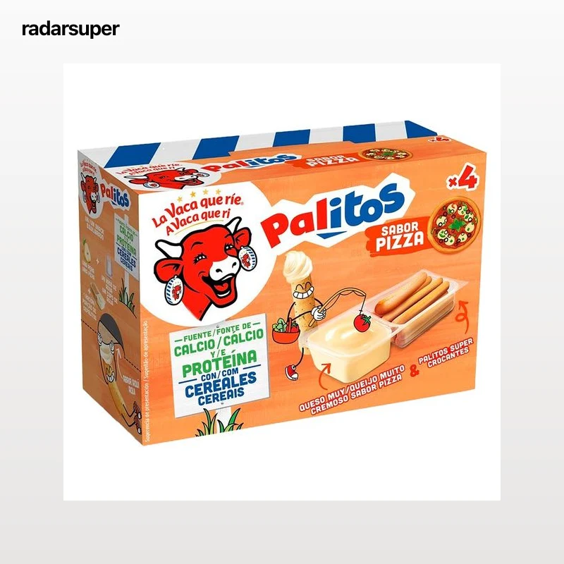 LA VACA QUE RÍE Queso fundido sabor pizza con bastoncitos de pan pack 4 uds. 140 g.