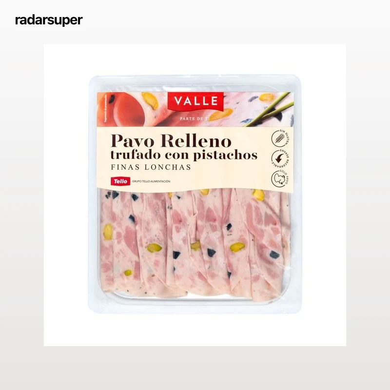 VALLE Pavo relleno trufado con pistachos, cortado en finas lonchas VALLE 120 g.