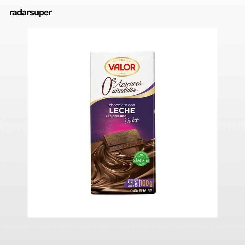 VALOR Chocolate con leche, 0 % azúcares añadidos 100 g.