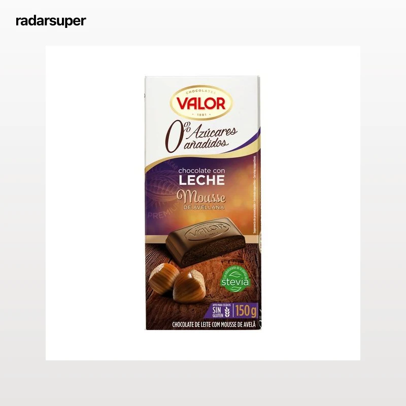 VALOR Chocolate con leche con mousse de avellanas, sin azúcares añadidos 150 g.