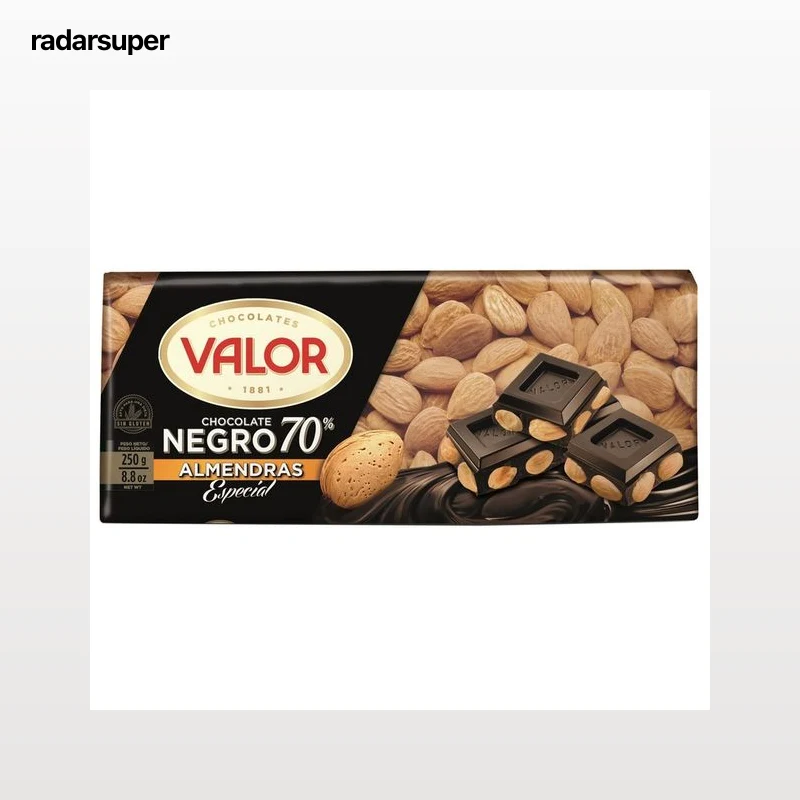 VALOR Chocolate negro 70% cacao con almendras enteras especial 250 g.