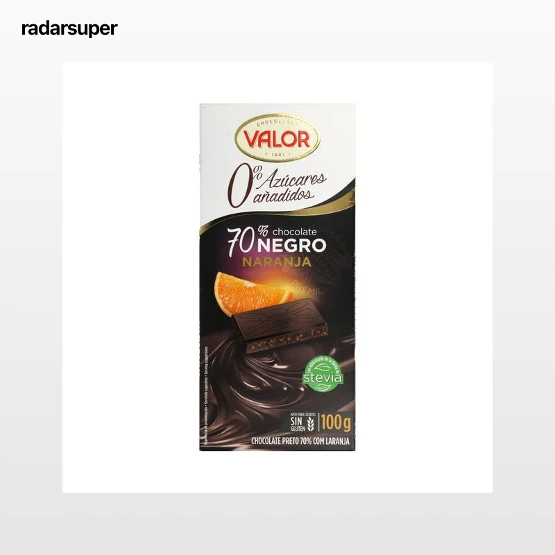 VALOR Chocolate negro 70% sin azucares añadidos naranja 100 g.