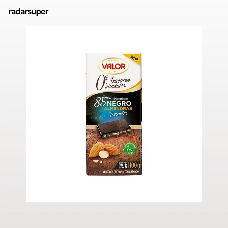 VALOR Chocolate negro (85 % cacao) con almendras troceadas 100 g.