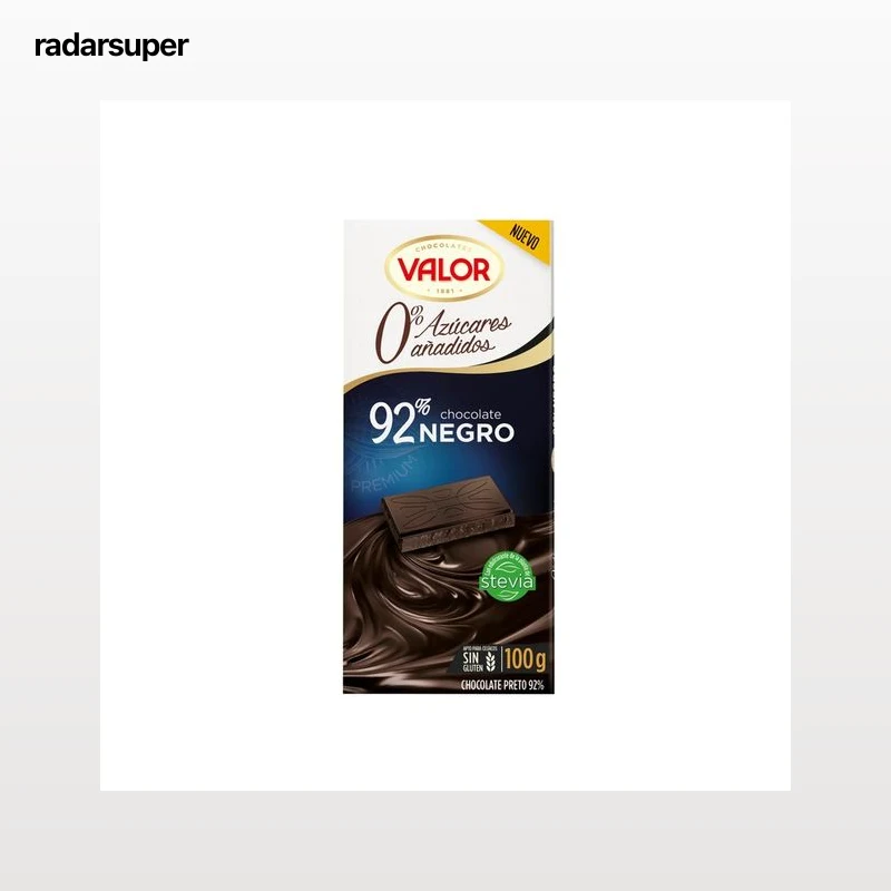 VALOR Chocolate negro 92 % cacao, sin azucares añadidos 100 g.