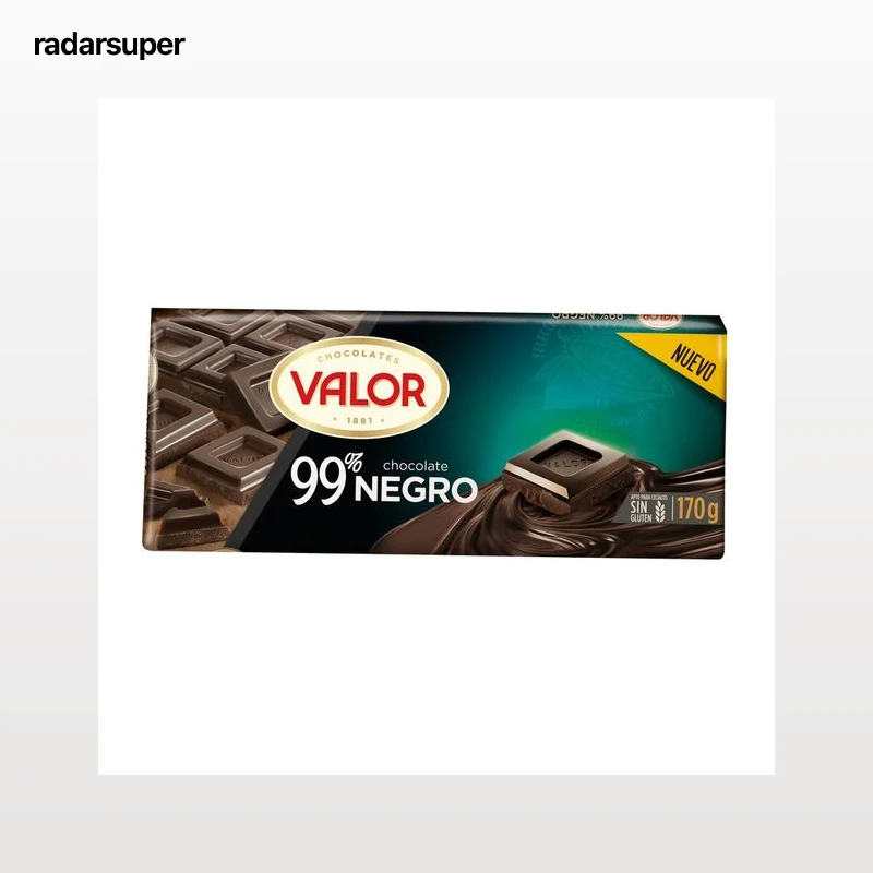 VALOR Chocolate negro, 99 % cacao, sin gluten 170 g.
