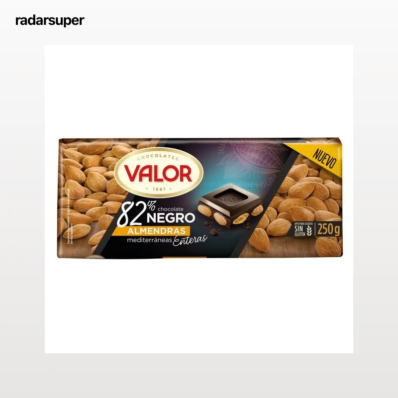 VALOR Chocolate negro con almendras, 82 % cacao 250 g.