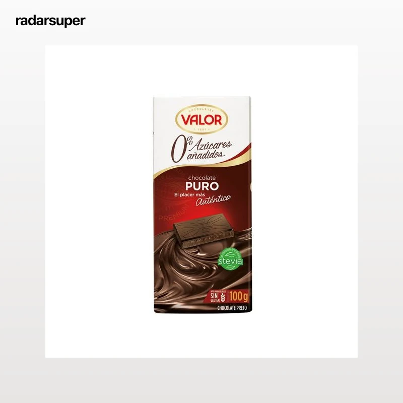 VALOR Chocolate puro, 52 % cacao. 0 % azúcares añadidos 100 g.