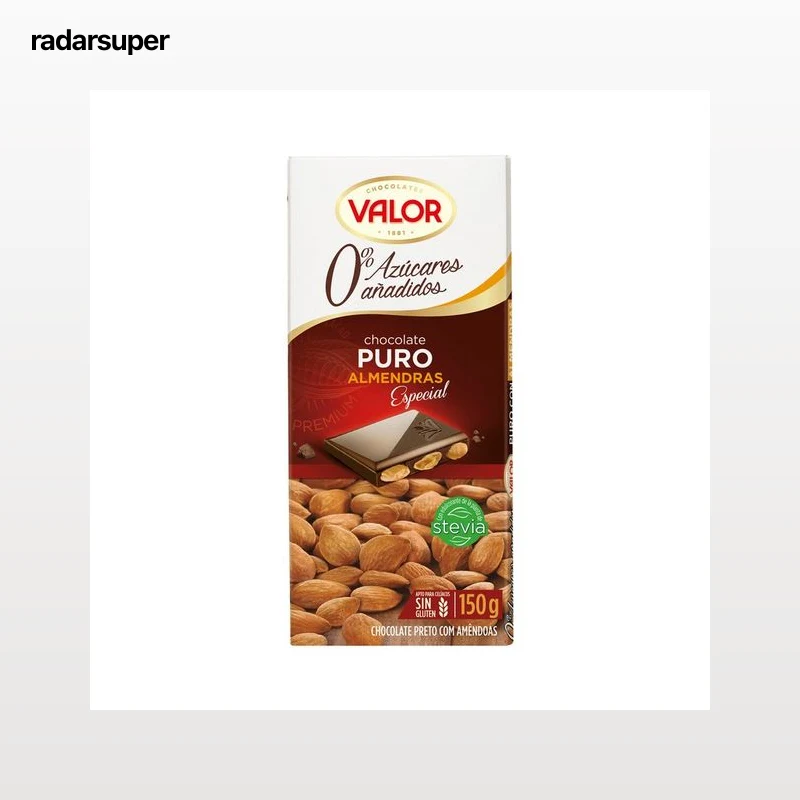 VALOR Chocolate puro con almendras sin azucares añadidos tableta de 150 g.