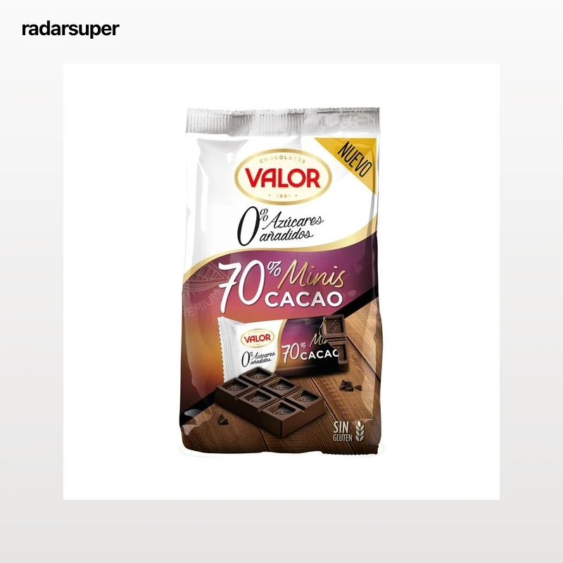 VALOR Chocolatina de chocolate 70% cacao sin azúcares añadidos 144 g.