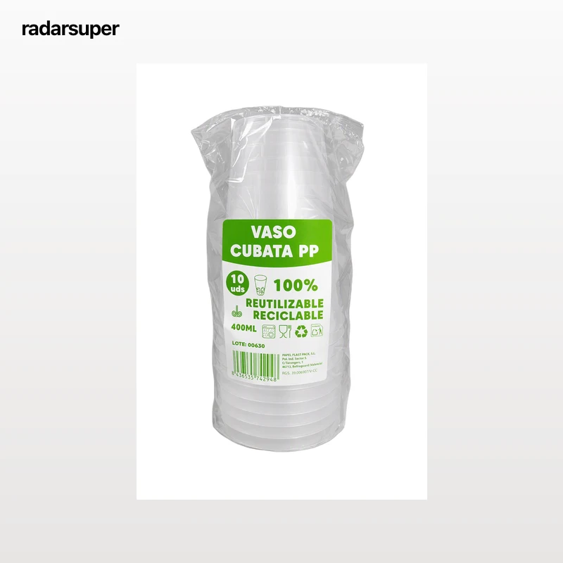 Vaso cubata de plástico papel plast pack 100% 10u 400ml