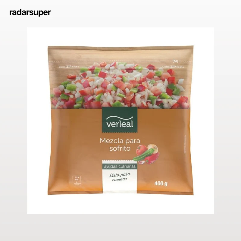 VERLEAL Mezcla de verduras (cebolla, ajo, tomate y pimiento) congeladas para sofrito 400 g.