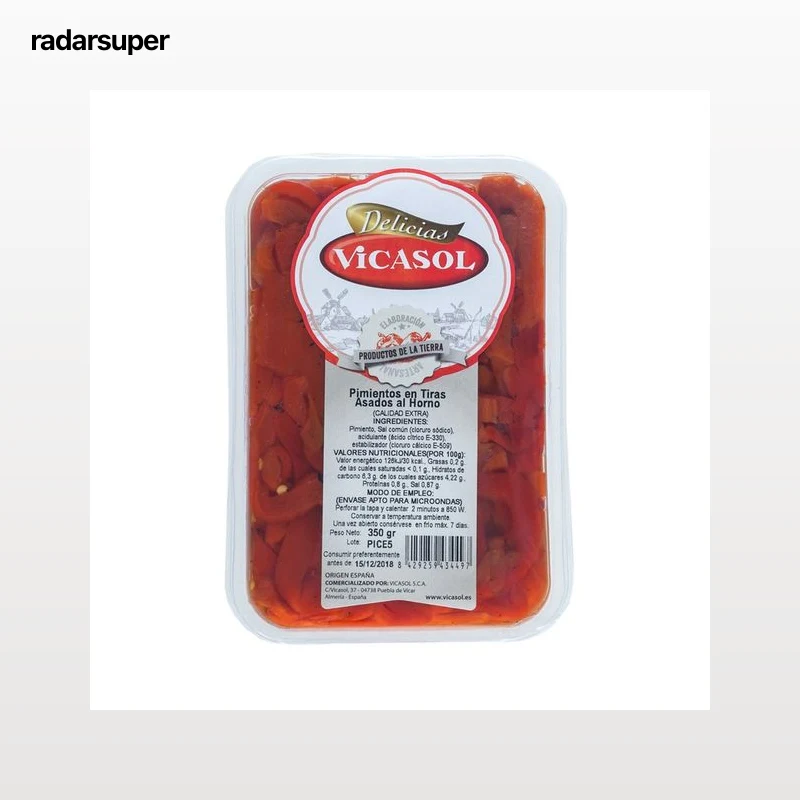 VICASOL Pimientos rojos asados en tiras 350 g.