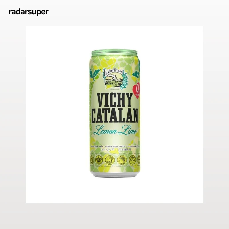 VICHY CATALAN Agua mineral con gas sabor lima limón lata de 33 cl.