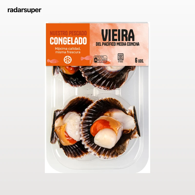 Vieira del Pacífico media concha 6 uds