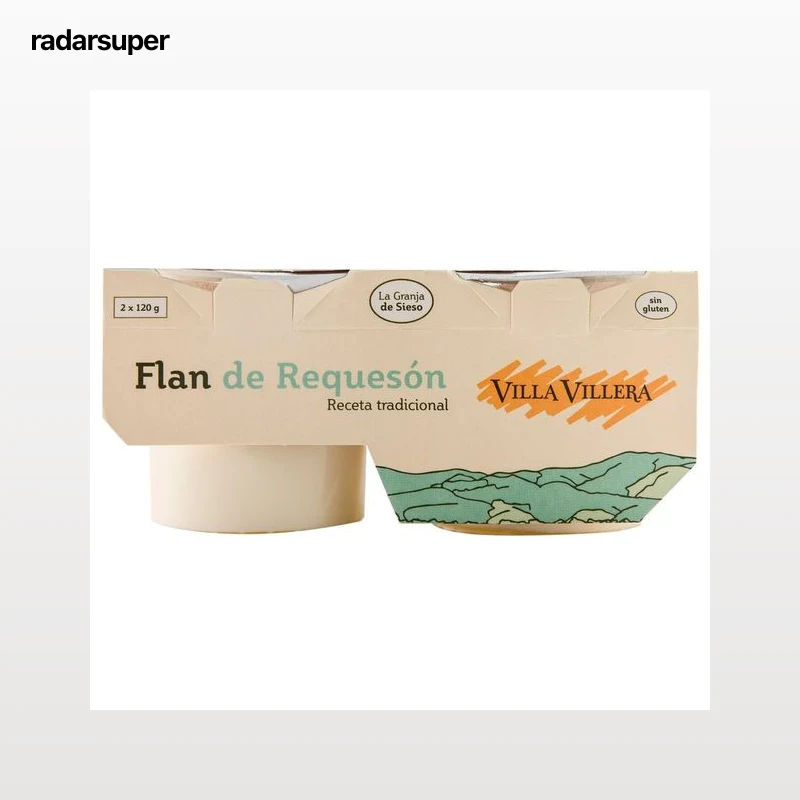 VILLA VILLERA Postre lacteo de flan de requesón, realizado sin glutén VILLA VILLERA 2 x 120 g.
