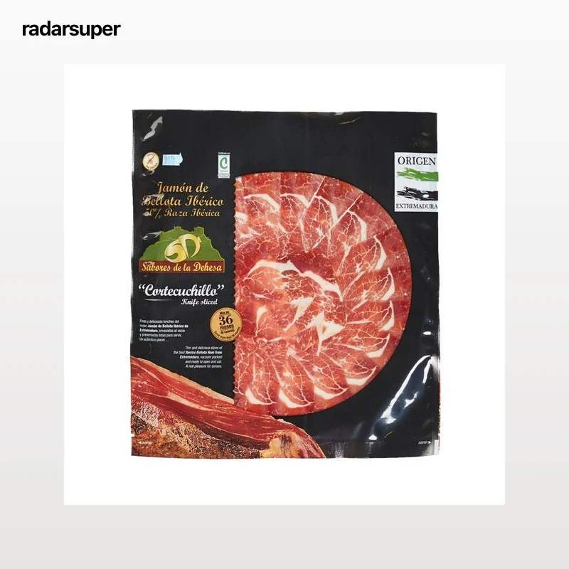 VILLAR Jamón de bellota ibérico (50% raza ibérica), cortado en lonchas corte de cuchillo VILLAR Sabores de la dehesa 100 g.