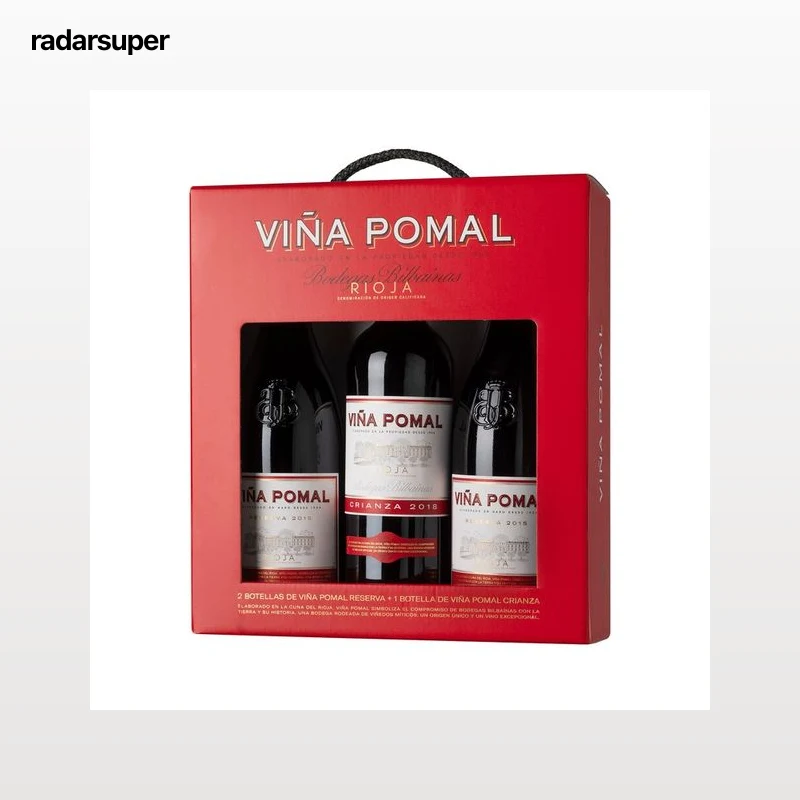 VIÑA POMAL Estuche con 2 botellas (75 cl) de vino tinto reserva y botella (75 cl) de vino tinto crianza D.O Ca. Rioja.