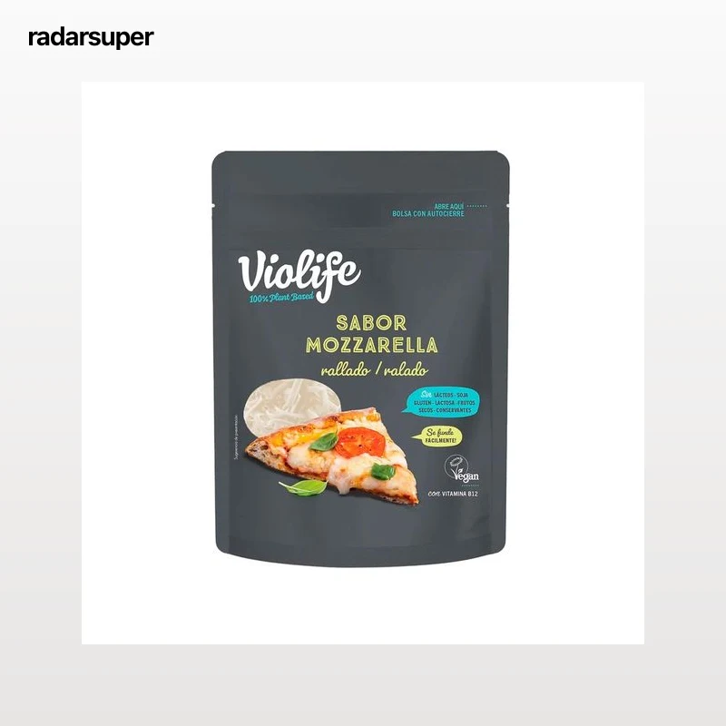 VIOLIFE Rallado vegano con aceite de coco y vitamina B12 con sabor a Mozzarella VIOLIFE 200 g.