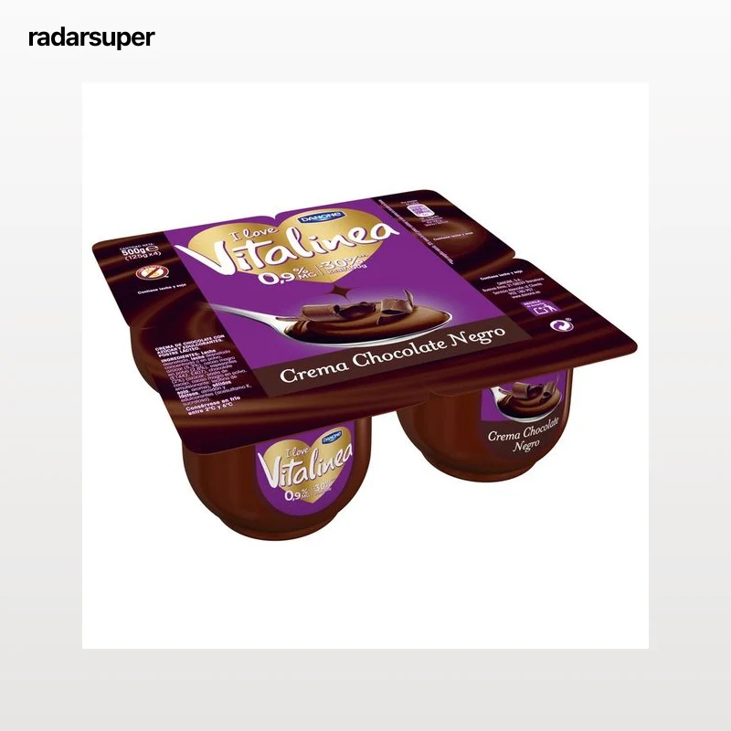 VITALINEA Crema de chocolate negro, con solo 0.9% de materia grasa y sin gluten VITALINEA de Danone 4 x 120 g.