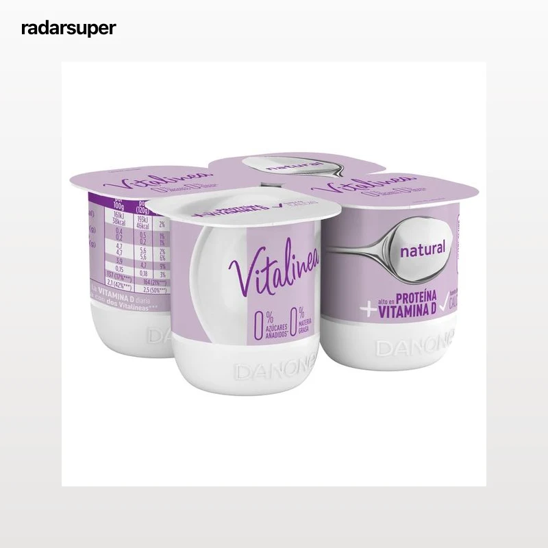 VITALINEA Yogur desnatado 0% materia grasa, natural  de Danone 4 x 120 g.