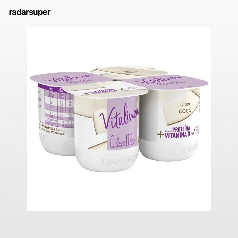 VITALINEA Yogur desnatado 0% materia grasa, sabor a coco  de Danone 4 x 120 g.