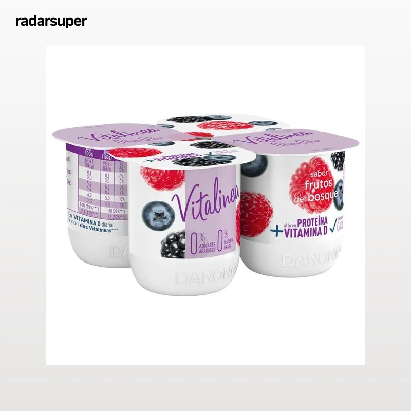 VITALINEA Yogur desnatado 0% materia grasa, sabor frutos del bosque  de Danone 4 x 120 g.