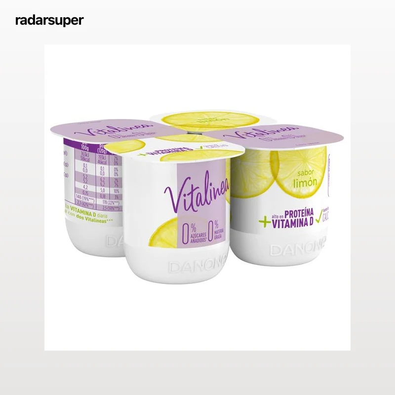 VITALINEA Yogur desnatado 0% materia grasa, sabor limón de Danone 4 x 120 g.