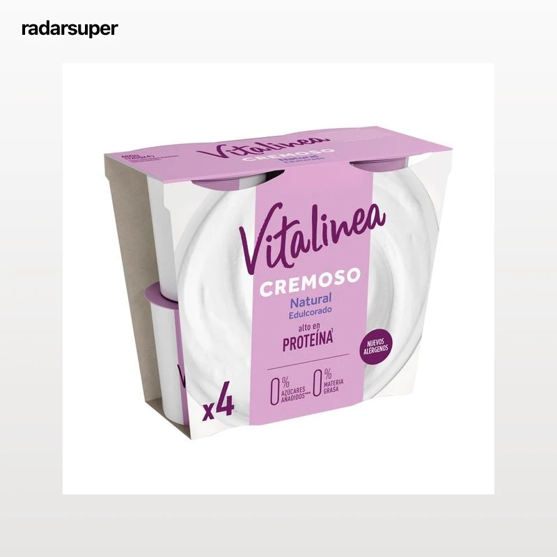 VITALINEA Yogur desnatado 0% materia grasa textura cremosa, natural edulcorado  Cremoso 0% de Danone 4 x 120 g.