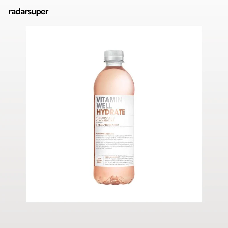 VITAMIN WELL Bebida sin gas sabor fresa y ruibarbo con vitamina C y D, cinc y biotina 50 cl.