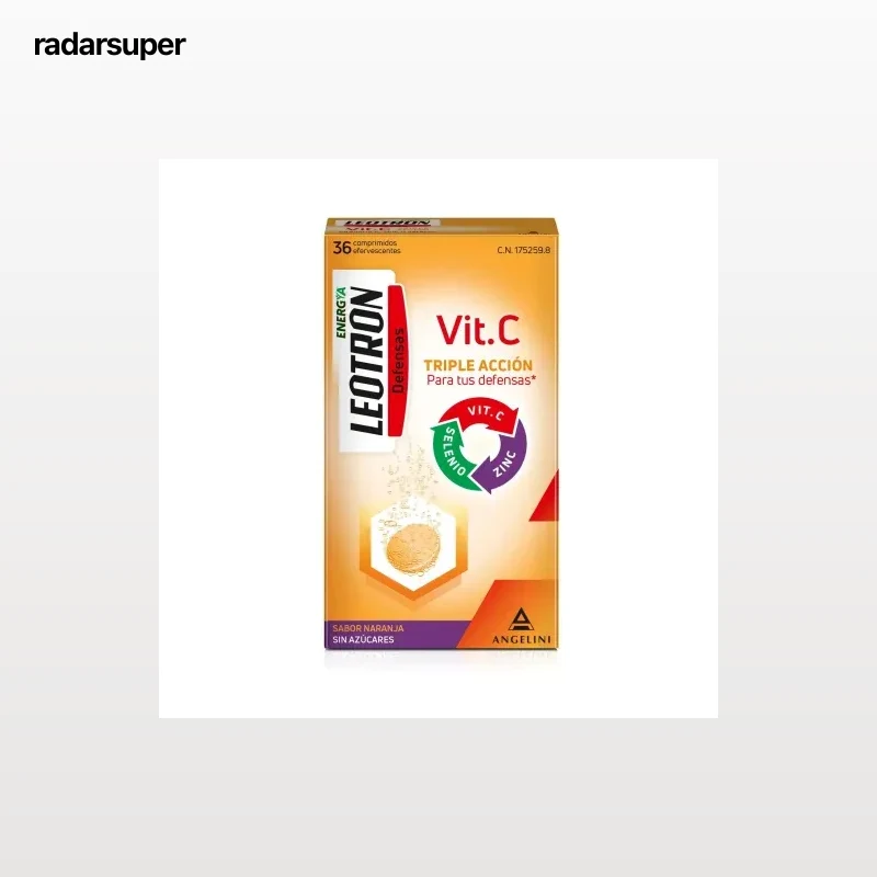 Vitamina C triple acción defensas naranja en comprimidos Leotron sin gluten sin lactosa 36 ud.