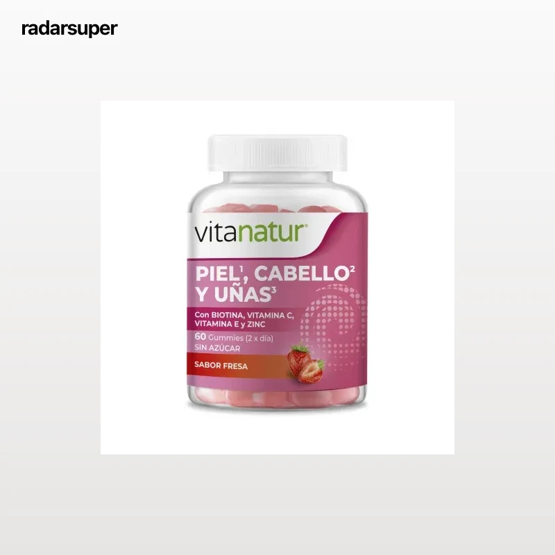 Vitanatur piel, cabello y uñas sabor fresa sin azúcar sin gluten y sin lactosa 60 ud