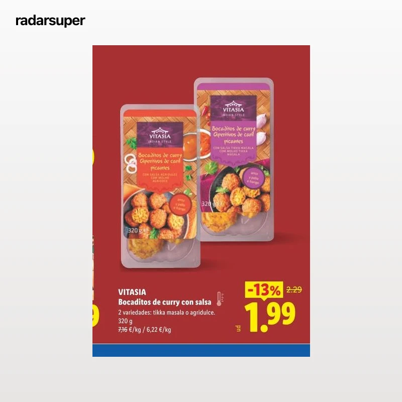 VITASIA Bocaditos de curry con salsa - 2 variedades: tikka masala o agridulce