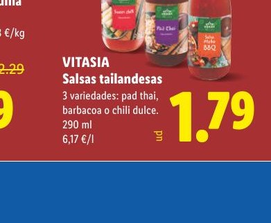 VITASIA Salsas tailandesas pad thai, barbacoa o chili dulce
