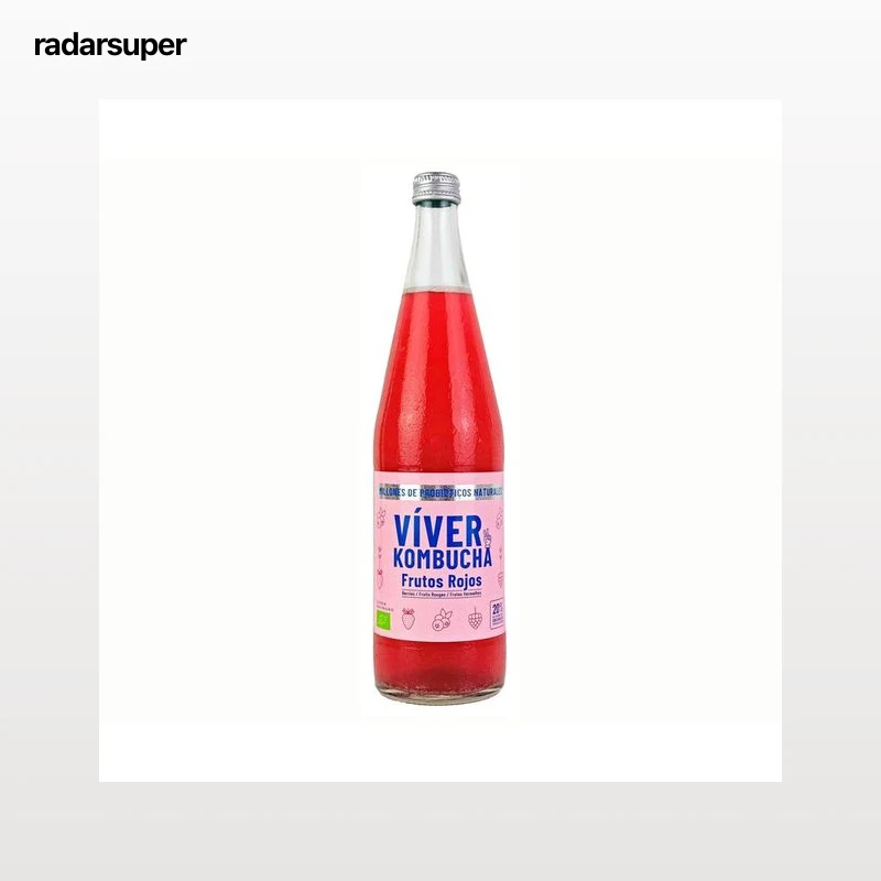VIVER Bebida fermentada de té (kombucha) ecológica sabor a frutos rojos 700 ml.