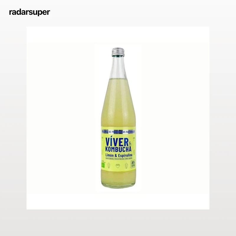 VIVER Bebida fermentada de té (kombucha)  ecológica sabor a limón y espirulina 700 ml.