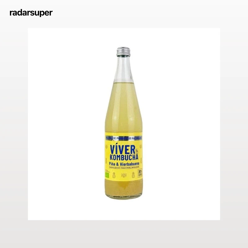 VIVER Bio Bebida fermentada de té (kombucha)  ecológica sabor a piña y hierbabuena 700 ml.