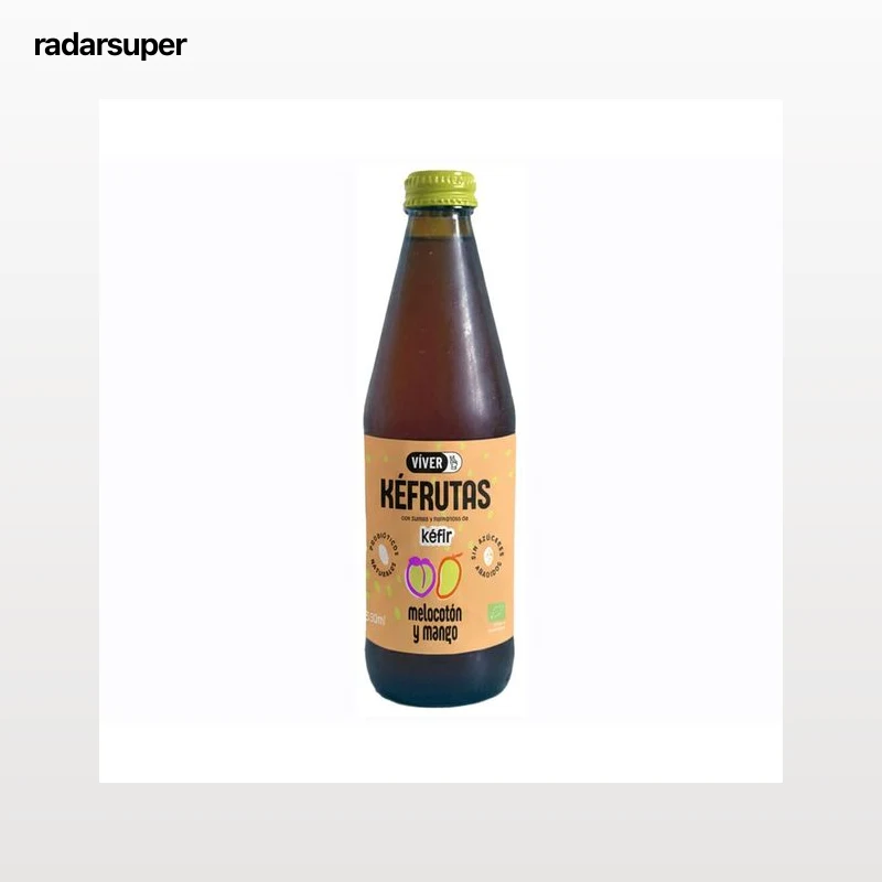 VIVER Kéfrutas Bebida ecológica fermentada con probióticos, sabor a melocotón y mango 330 ml.