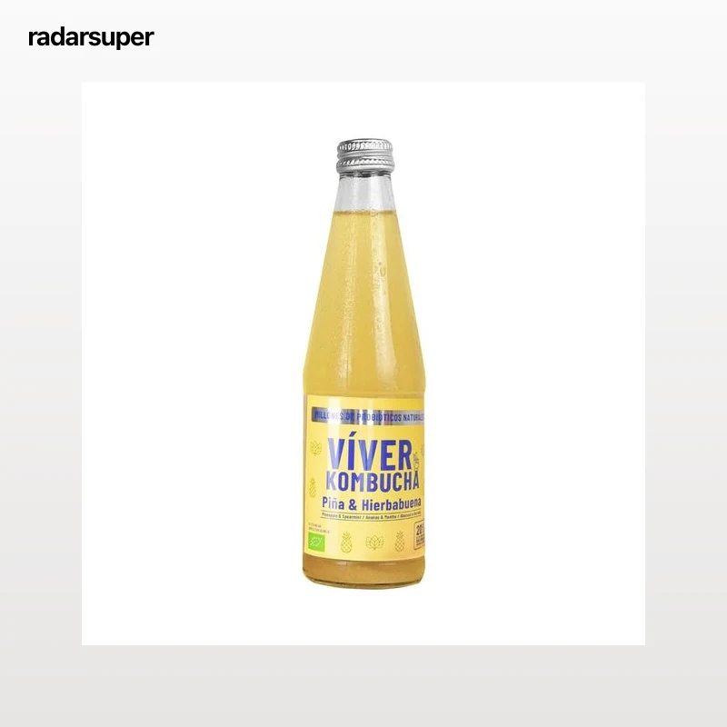 VIVER Kombucha ecológica de piña y hierbabuena 330 ml.