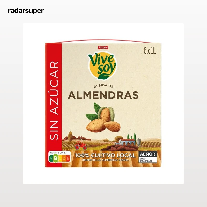 VIVESOY Bebida de almendras sin azúcar, de cultivo 100% local  de Pascual 6 x 1 l.